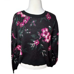 Maeve by Anthropologie Black with Pink Floral Knit Sweater-Size M